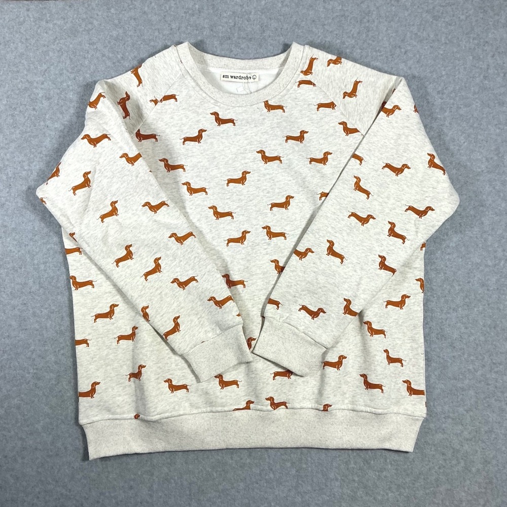 SM Wardrobe Dachshund Print Sweatshirt Grey Wiener Dog Pullover  Large